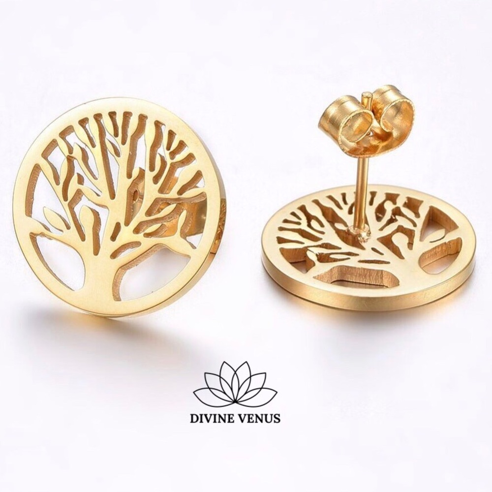 Tree of Life Earrings Gold Plated Stainless Steel